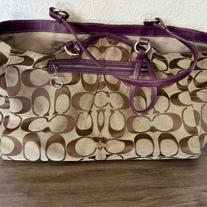 Coach Purple Signature Logo Gabby XL Carryall Shopper Tote Shoulder Bag (F1069)